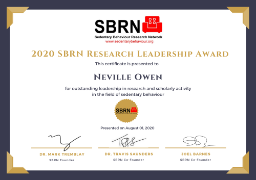 2020 SBRN Research Award Certificate - Neville Owen