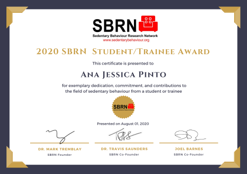 2020 SBRN Student Award Certificate - Ana Jessica Pinto