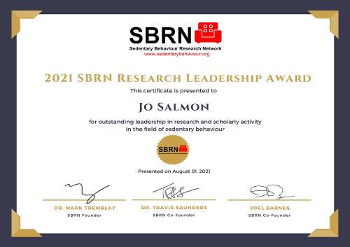 2021 SBRN Research Award Certificate - Jo Salmon